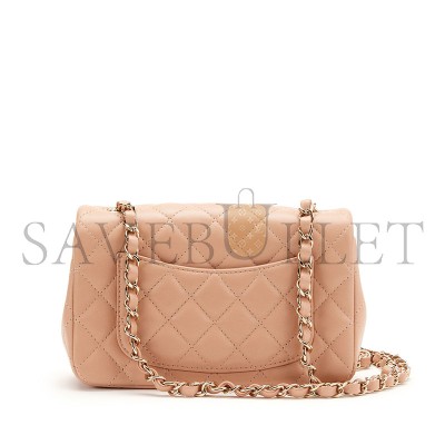 CHANEL MASTER LIGHT BEIGE QUILTED LAMBSKIN RECTANGULAR MINI CLASSIC FLAP GOLD HARDWAR AS1116 (20*12*6cm)